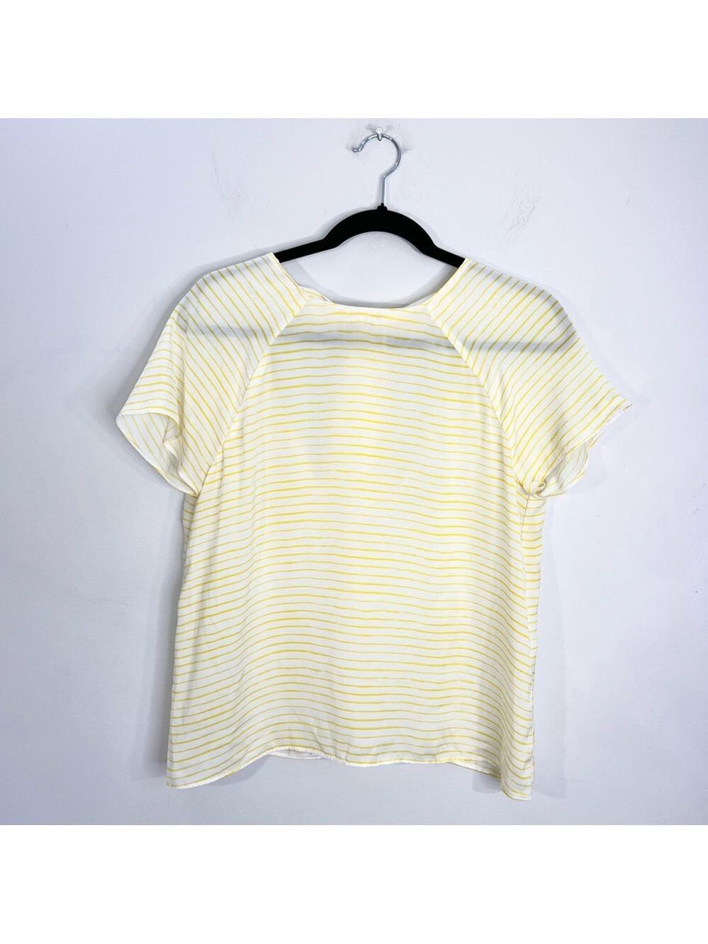 Zara Trafaluc white yellow stripe low open tie back short sleeve boxy top M - Picture 4 of 12